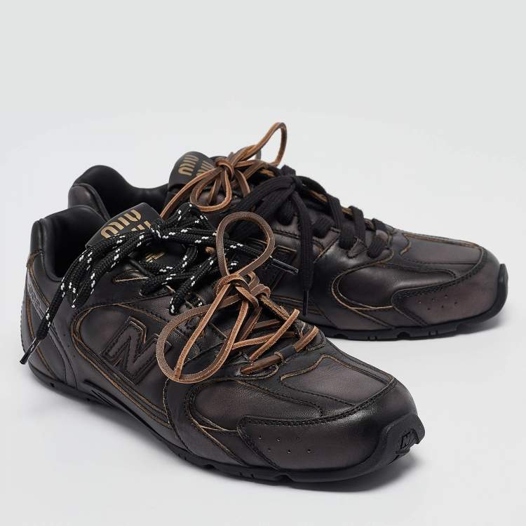 Pre Owned Miu Miu X New Balance Brown/Black Leather 530 SL Sneakers Size 38
