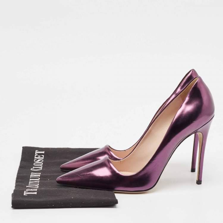 Pre Owned Miu Miu Purple Leather Pointed Toe Pumps Size 38.5