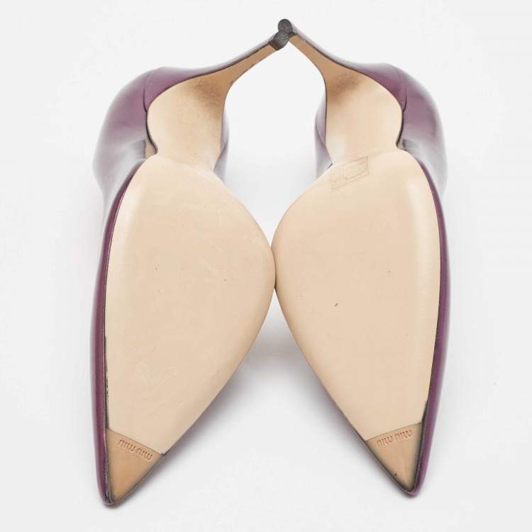 Pre Owned Miu Miu Purple Leather Pointed Toe Pumps Size 38.5