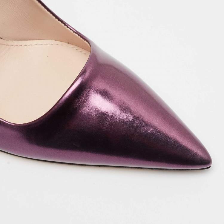 Pre Owned Miu Miu Purple Leather Pointed Toe Pumps Size 38.5