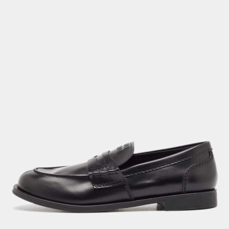 Pre Owned Miu Miu Black Leather Slip On Loafers Size 39