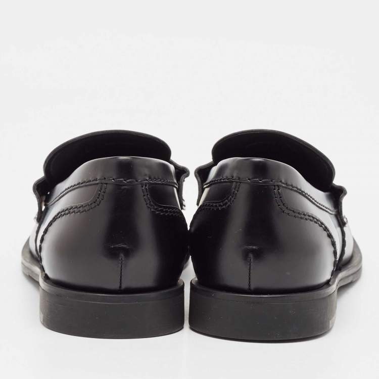 Pre Owned Miu Miu Black Leather Slip On Loafers Size 39
