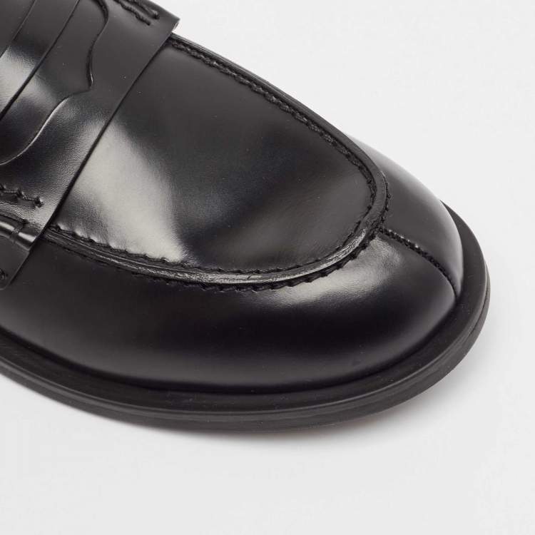 Pre Owned Miu Miu Black Leather Slip On Loafers Size 39