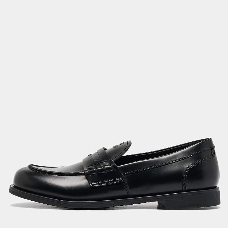 Pre Owned Miu Miu Black Leather Slip On Loafers Size 39
