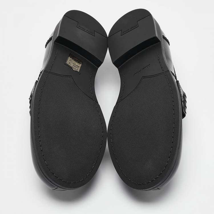 Pre Owned Miu Miu Black Leather Slip On Loafers Size 39