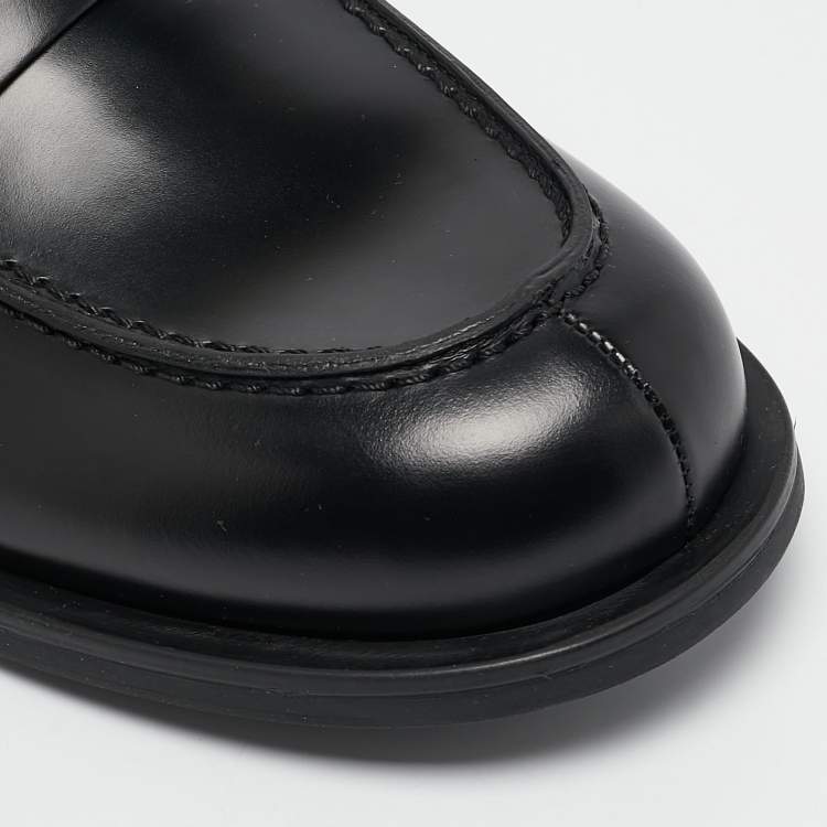 Pre Owned Miu Miu Black Leather Slip On Loafers Size 39