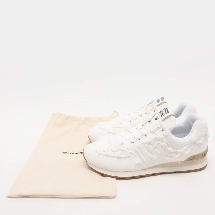 Pre Owned Miu Miu x New Balance White Canvas 574 Athletic Low Top Sneakers Size 41