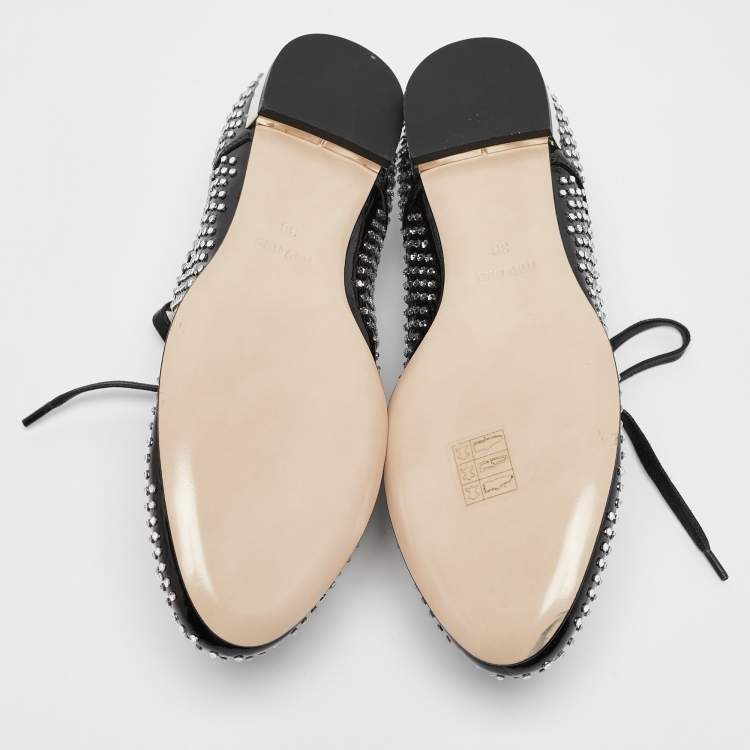 Pre Owned Miu Miu Black Patent Leather Crystal Embellished Lace Up Derby Size 36