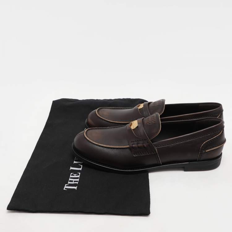 Pre Owned Miu Miu Brown Leather Penny Loafers Size 41