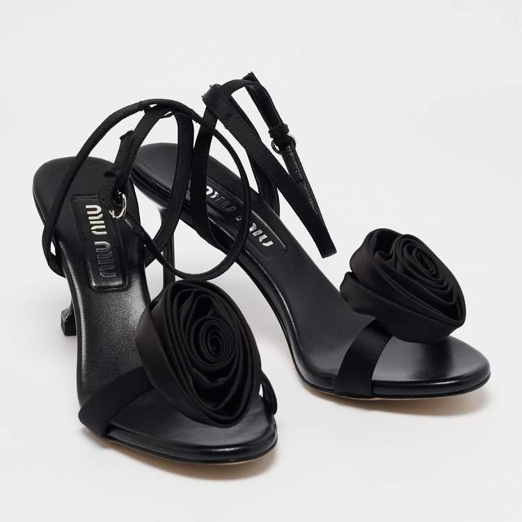 Pre Owned Miu Miu Black Satin Raso Ankle Strap Sandals Size 39