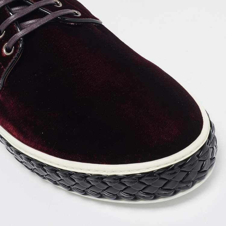 Pre Owned Miu Miu Burgundy Velvet Lace Up Sneakers Size 40.5