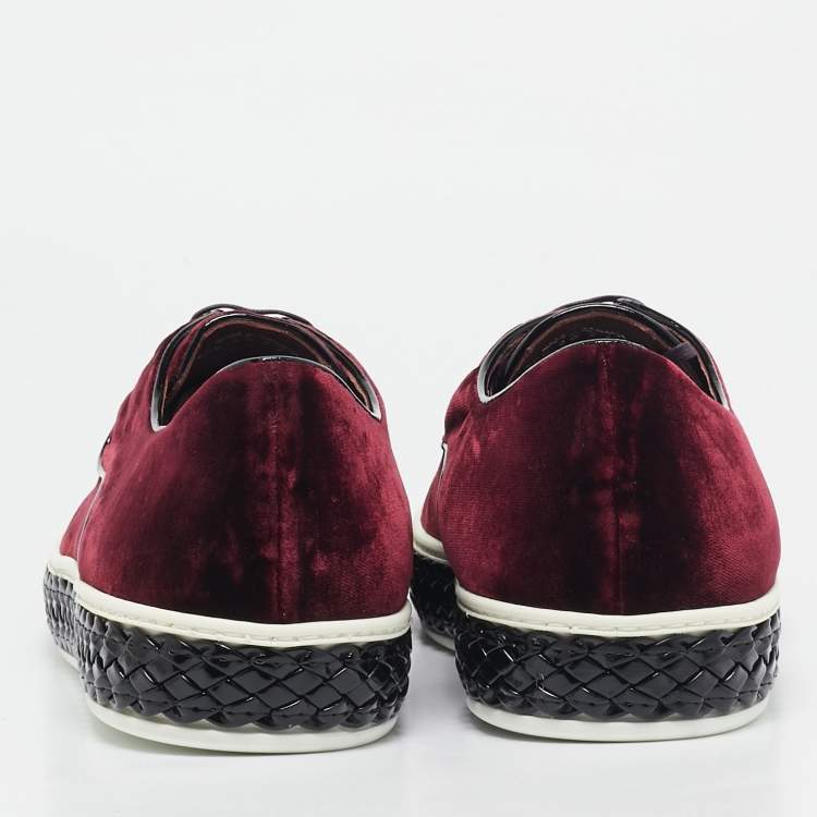 Pre Owned Miu Miu Burgundy Velvet Lace Up Sneakers Size 40.5