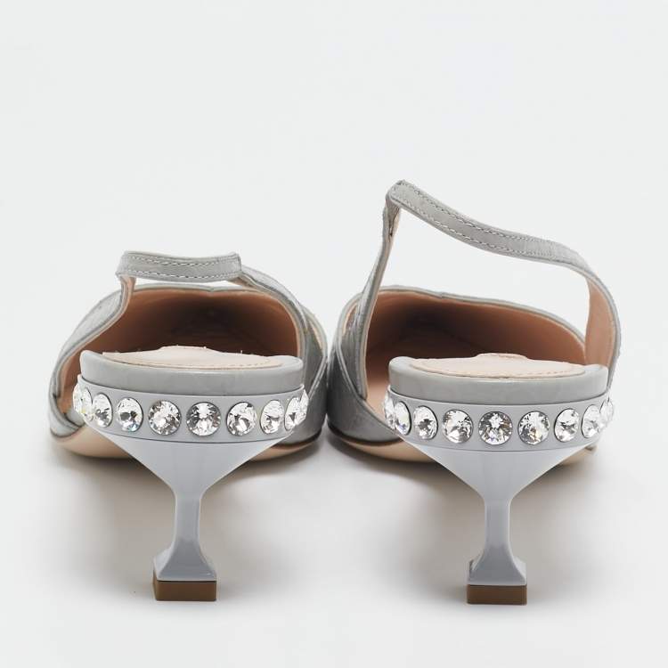 Pre Owned Miu Miu Grey Croc Embossed Leather Slingback Pumps Size 38
