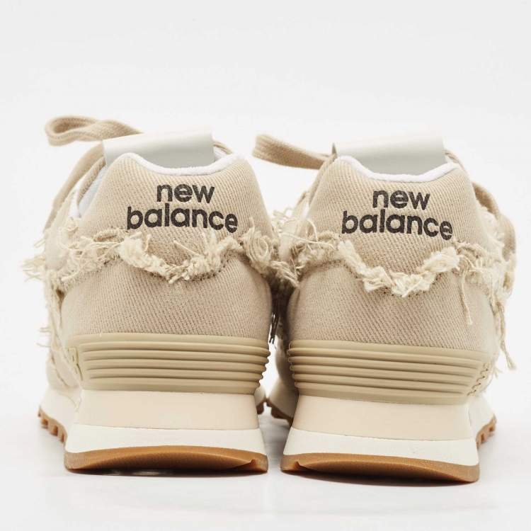 Pre Owned Miu Miu x New Balance Beige Canvas 574 Athletic Low Top Sneakers Size 37