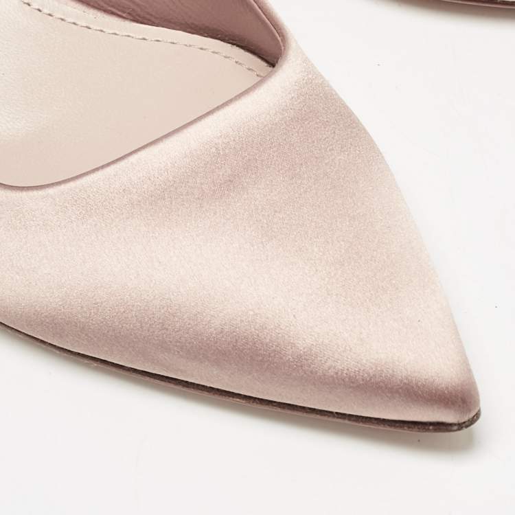 Pre Owned Miu Miu Beige Satin Crystal Embellished Bow Slingback Pumps Size 38.5