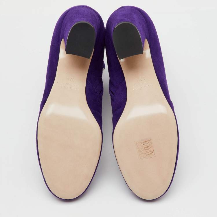 Pre Owned Miu Miu Purple Suede Ankle Length Boots Size 37.5