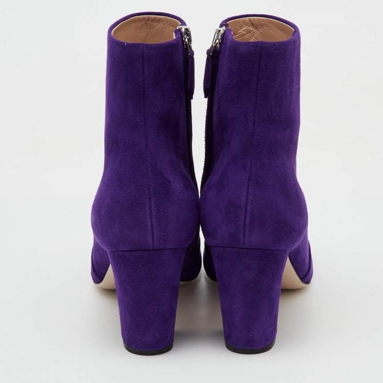 Pre Owned Miu Miu Purple Suede Ankle Length Boots Size 37.5