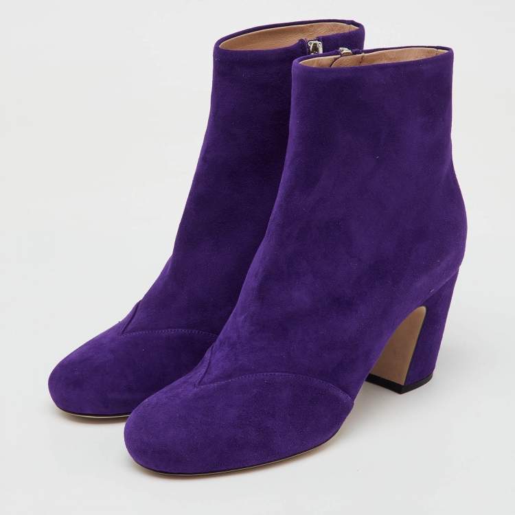 Pre Owned Miu Miu Purple Suede Ankle Length Boots Size 37.5