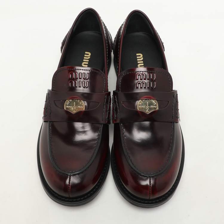 Pre Owned Miu Miu Burgundy Leather Penny Loafers Size 37