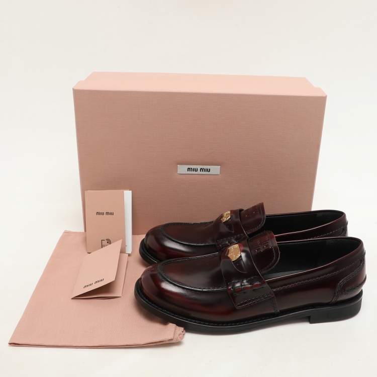 Pre Owned Miu Miu Burgundy Leather Penny Loafers Size 37