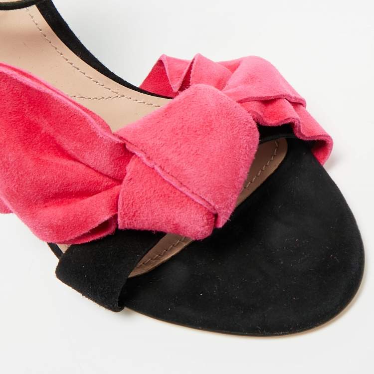 Pre Owned Miu Miu Red Suede Bow Tie Ankle Strap Sandals Size 39