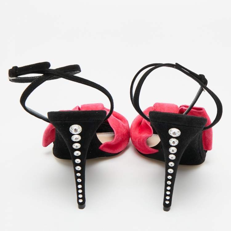 Pre Owned Miu Miu Red Suede Bow Tie Ankle Strap Sandals Size 39