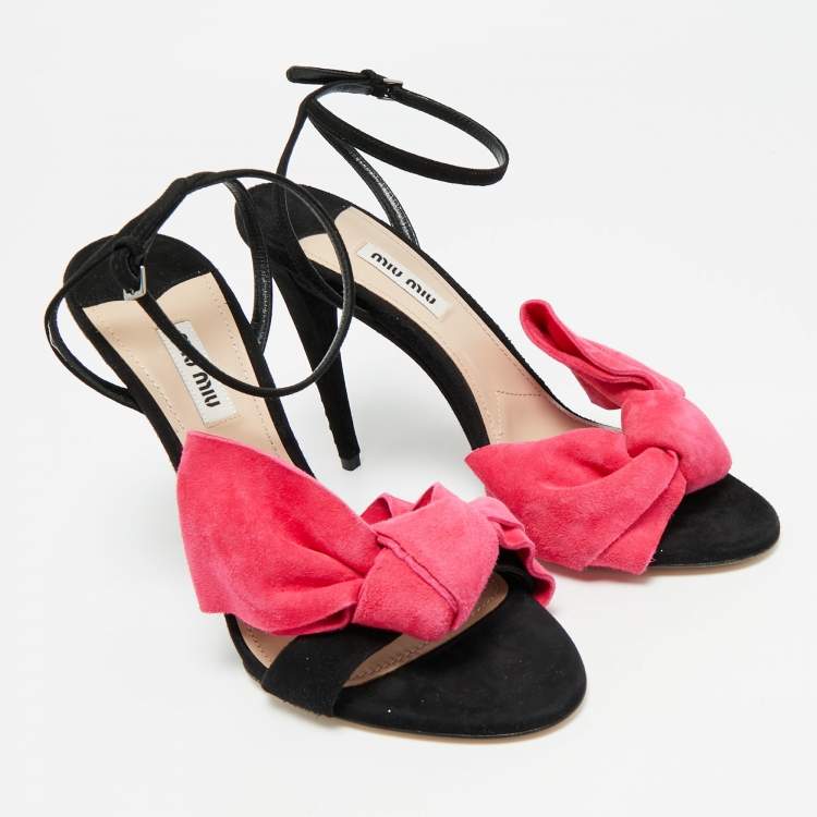 Pre Owned Miu Miu Red Suede Bow Tie Ankle Strap Sandals Size 39
