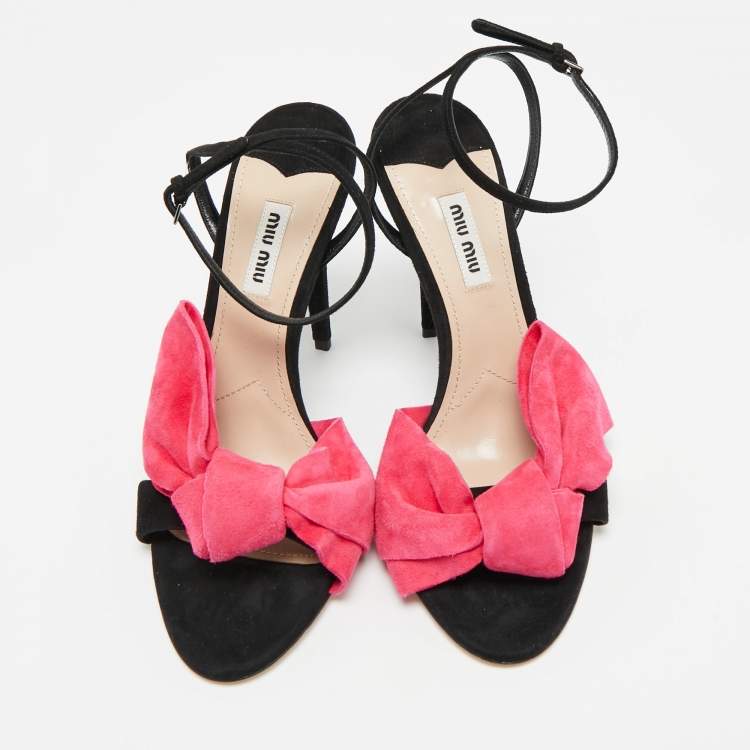 Pre Owned Miu Miu Red Suede Bow Tie Ankle Strap Sandals Size 39