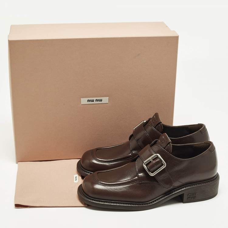 مملوكة مسبقًا Miu Miu Size 37 Brown Leather Monk Strap Derby