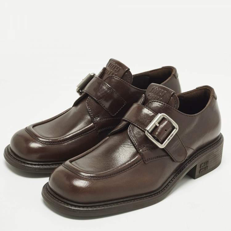 مملوكة مسبقًا Miu Miu Size 37 Brown Leather Monk Strap Derby