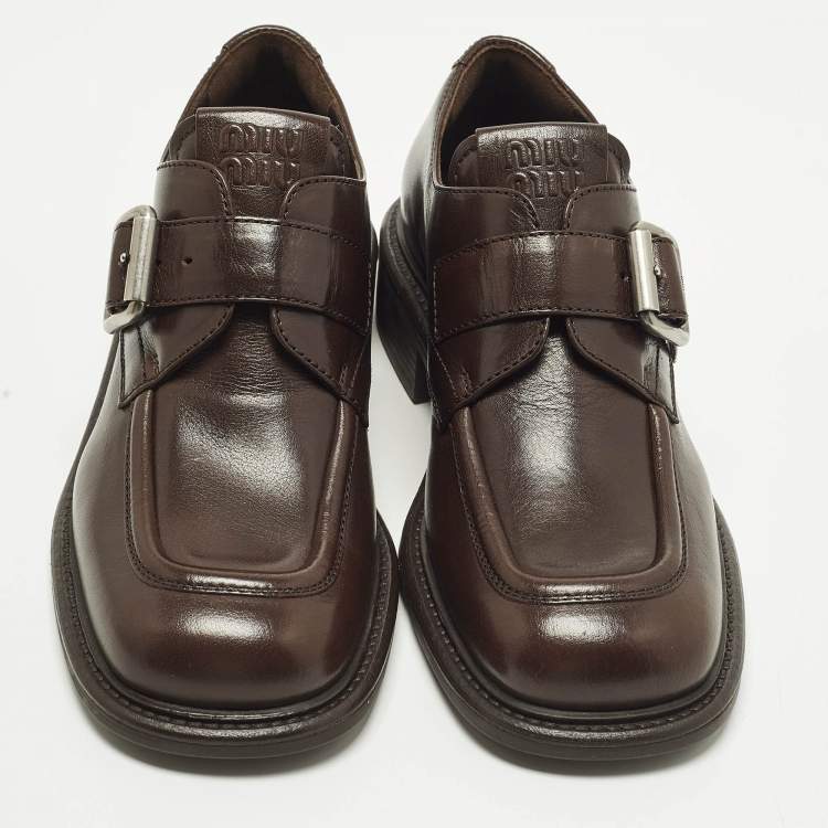 مملوكة مسبقًا Miu Miu Size 37 Brown Leather Monk Strap Derby