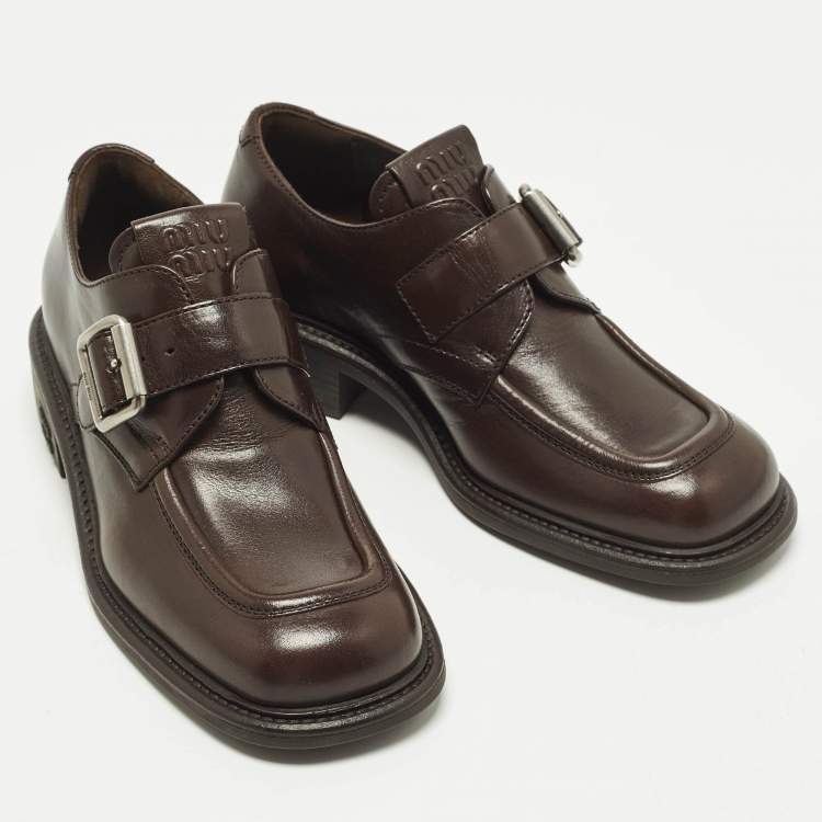 مملوكة مسبقًا Miu Miu Size 37 Brown Leather Monk Strap Derby