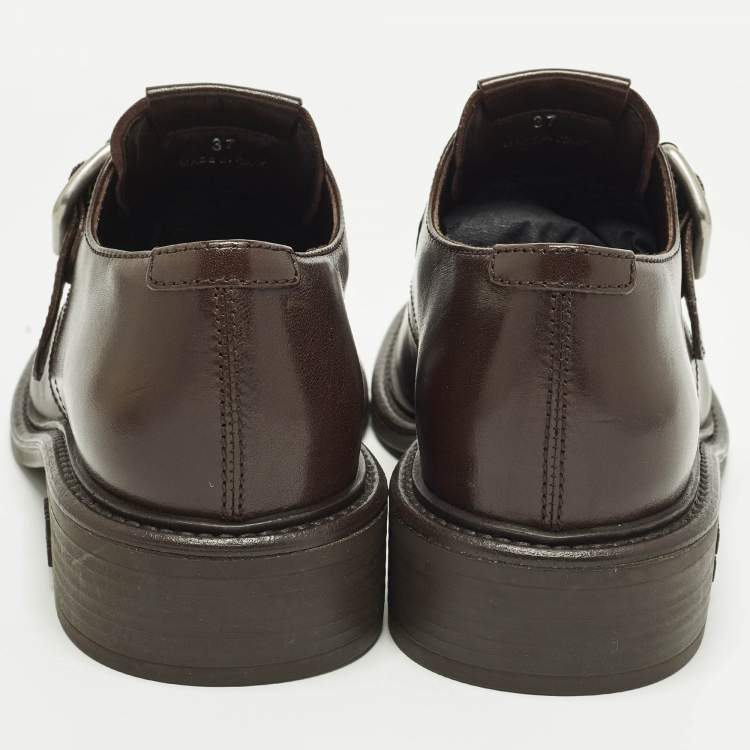 مملوكة مسبقًا Miu Miu Size 37 Brown Leather Monk Strap Derby