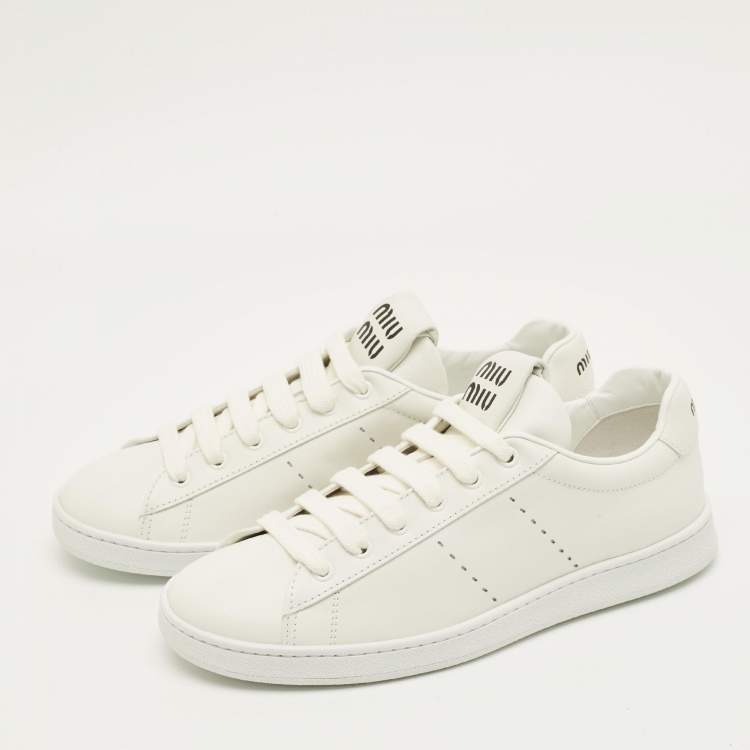 Pre Owned Miu Miu Size 41 White Leather Low Top Sneakers