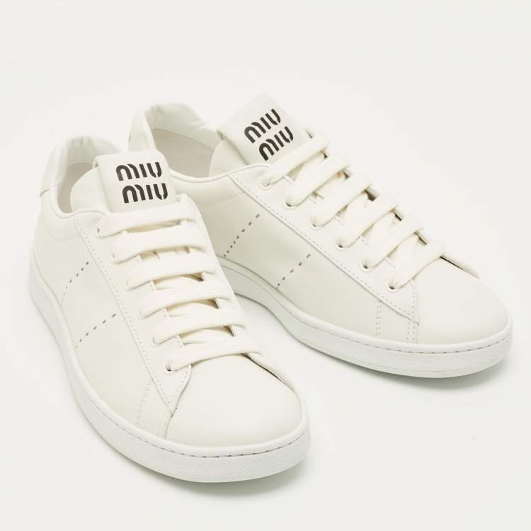Pre Owned Miu Miu Size 41 White Leather Low Top Sneakers