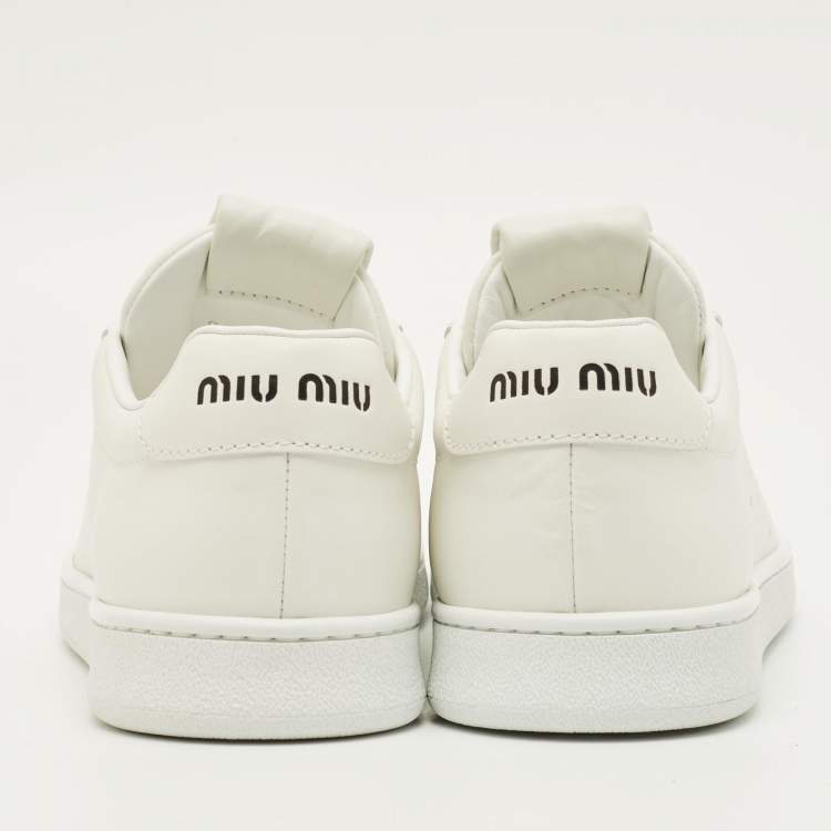 Pre Owned Miu Miu Size 41 White Leather Low Top Sneakers