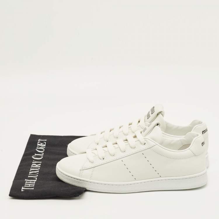 Pre Owned Miu Miu Size 41 White Leather Low Top Sneakers