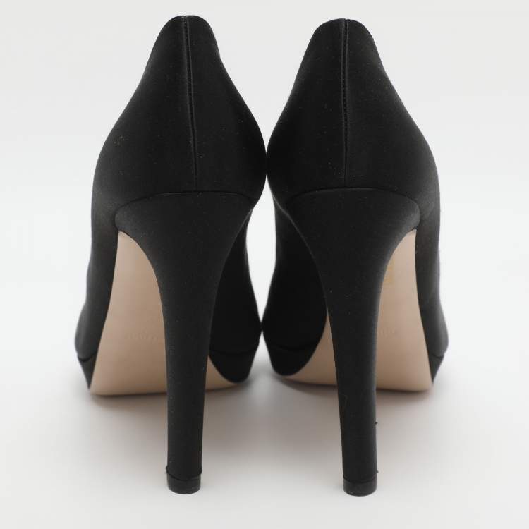 Pre Owned Miu Miu Size 39.5 Black Jeweled PVC and Satin Peep Toe Pumps