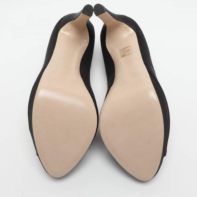Pre Owned Miu Miu Size 39.5 Black Jeweled PVC and Satin Peep Toe Pumps