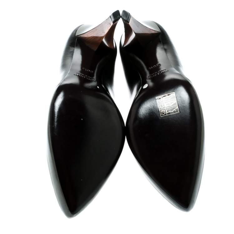 Pre Owned Miu Miu Black/Grey Leather Pointed Toe Platform Pumps Size 36.5