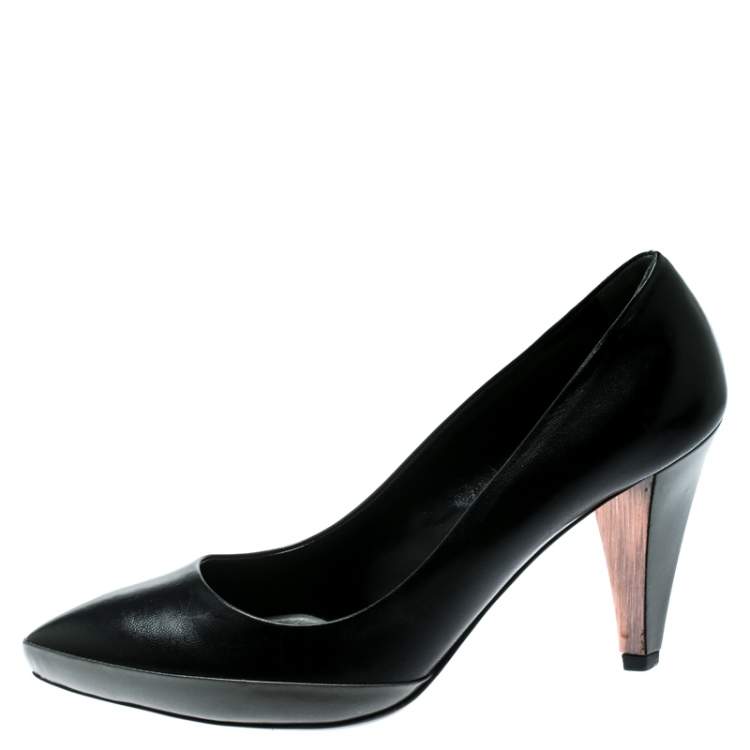 Pre Owned Miu Miu Black/Grey Leather Pointed Toe Platform Pumps Size 36.5