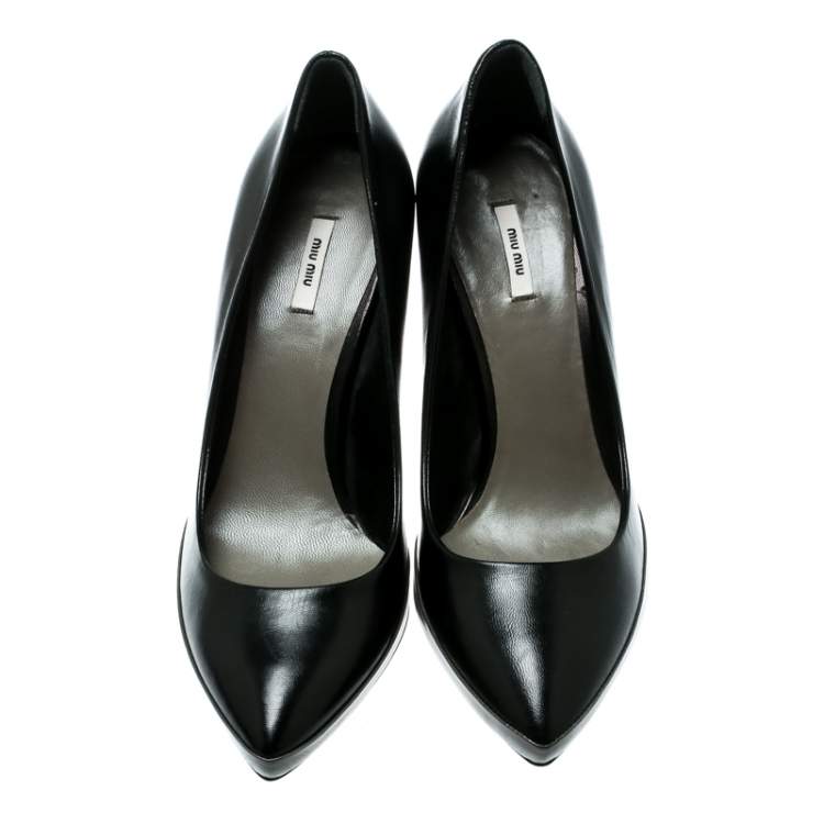 Pre Owned Miu Miu Black/Grey Leather Pointed Toe Platform Pumps Size 36.5