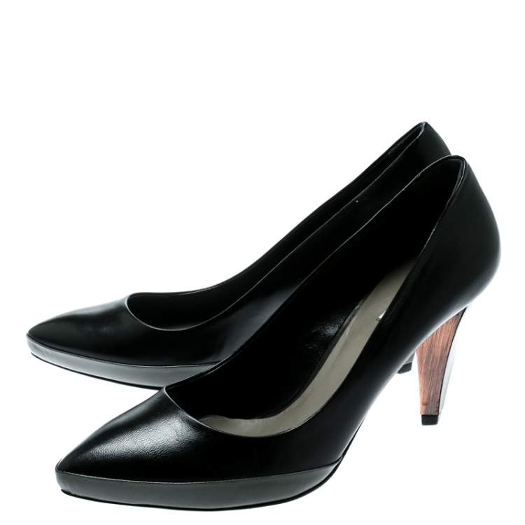 Pre Owned Miu Miu Black/Grey Leather Pointed Toe Platform Pumps Size 36.5