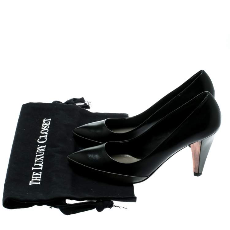 Pre Owned Miu Miu Black/Grey Leather Pointed Toe Platform Pumps Size 36.5