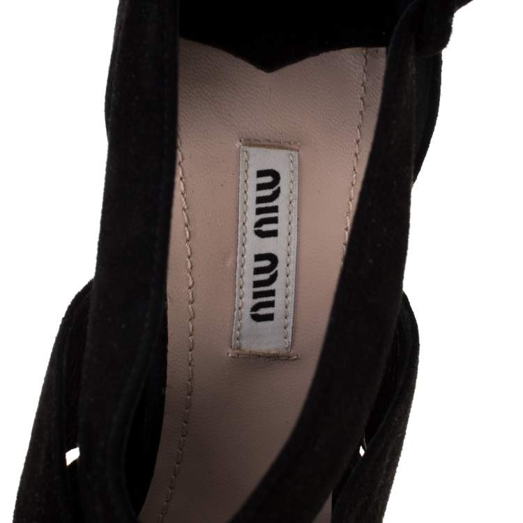 Pre Owned Miu Miu Black Velvet Crystal Embellished Platform Sandals Size 40.5