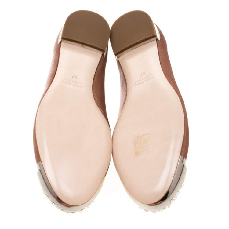 Pre Owned Miu Miu Pale Pink Velvet Crystal Embellished Cap Toe Smoking Slippers Size 37