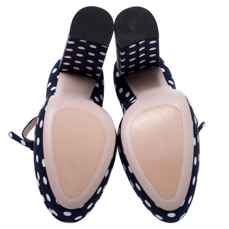 مملوكة مسبقًا Miu Miu Blue Polka Dot Canvas Mary Jane Platform Ankle Strap Pumps Size 39.5 