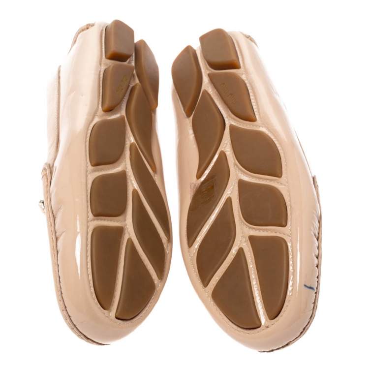 Pre Owned Miu Miu Beige Patent Leather Crystal Embellished Loafers Size 39