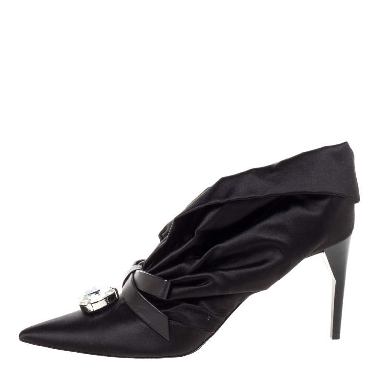 Pre Owned Miu Miu Black Ruched Satin Crystal Bow Embellished Pointed Toe Pumps Size 41