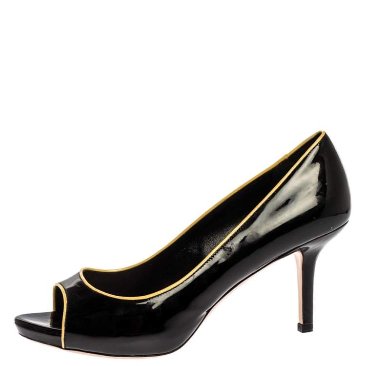 Pre Owned Miu Miu Black/Yellow Patent Leather Open Toe Pumps Size 39